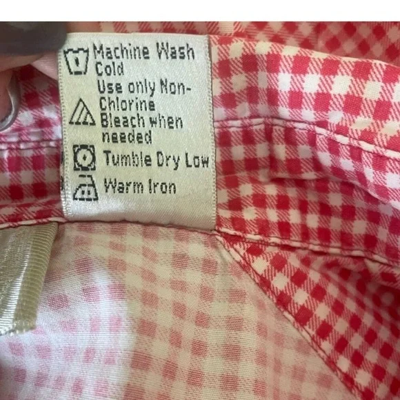 Lemon Grass Women Cotton Top M Red 3/4 Cuffed Sleeve Button Up Checked Preppy - Picture 5 of 5